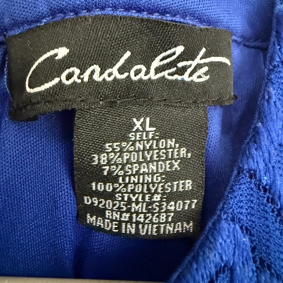 Candalite Royal Blue Lace Dress XL Formal Hi Low Maxi Sparkle All Over High Neck - Picture 3 of 16